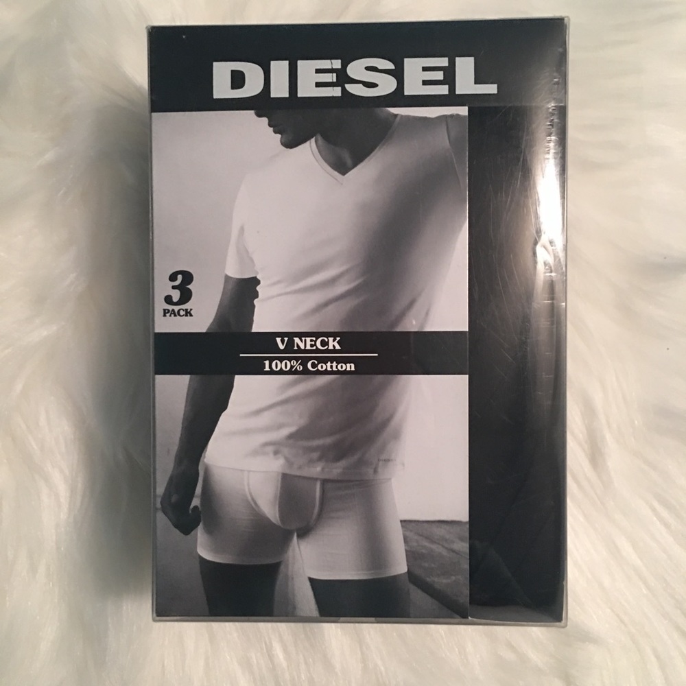 Men’s Diesel 3Pk V-Neck T-Shirts Black Size Large